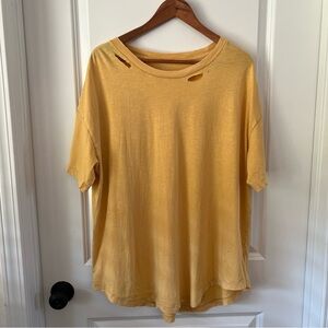 Aerie Yellow Distressed Short Sleeve Tee